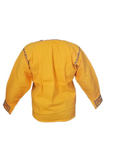 Long Sleeve 3/4 Embroidered Mexican Floral Embroidered Blouse Traditional - Yellow