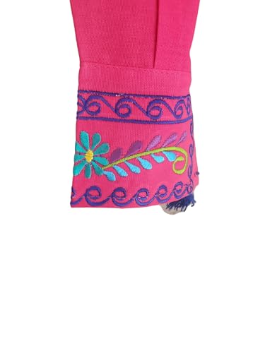 Long Sleeve 3/4 Embroidered Mexican Floral Embroidered Blouse Traditional - Pink