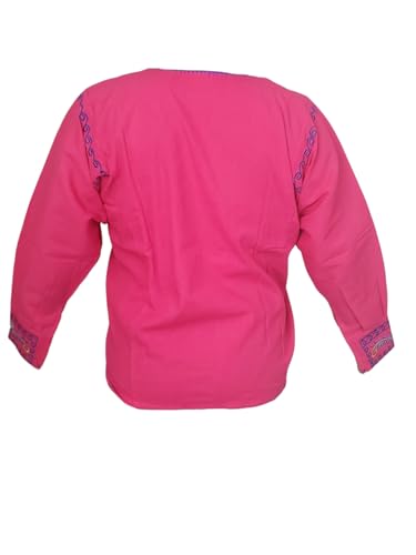 Long Sleeve 3/4 Embroidered Mexican Floral Embroidered Blouse Traditional - Pink
