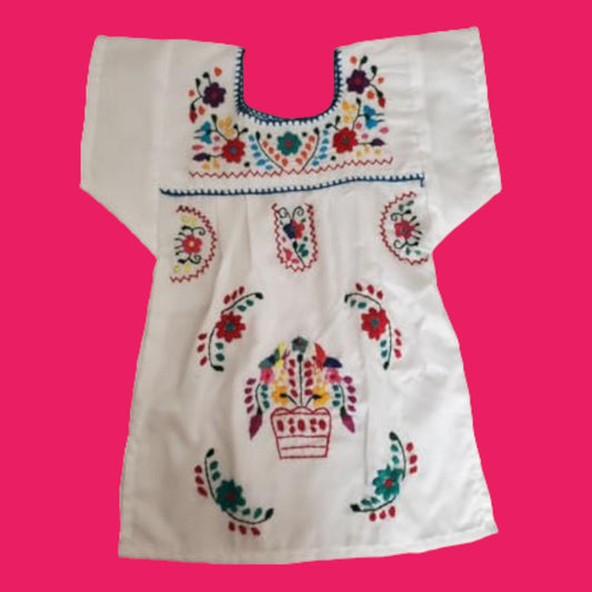 Handstitched Pueblano Baby | Toddler| Girl Dress Traditional Pueblano Dress Embroidered Poblano Handcrafted Pueblano Beautiful Chanelito dress & Authentically Hand Embroidered Children Tehuacan Dress Mexican Dress 5 de Mayo Dress