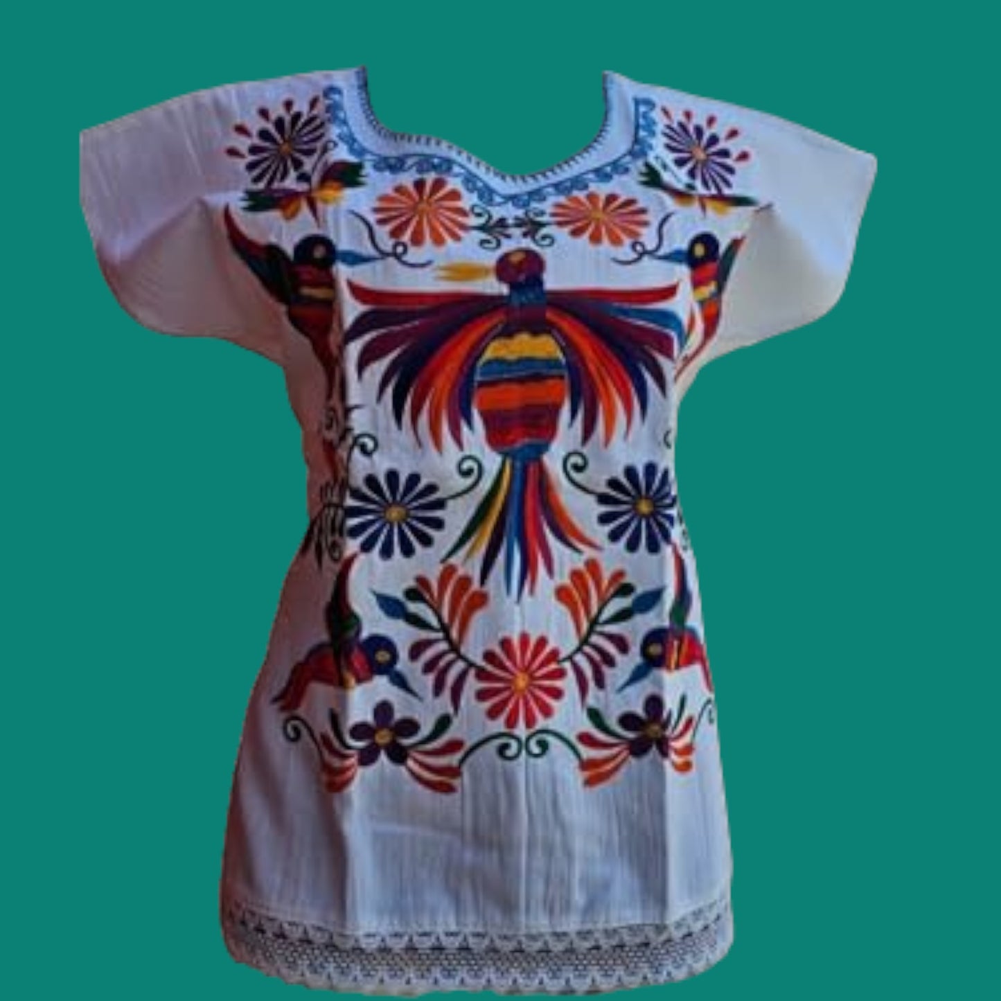 Embroidered Mexican Bird Blouse Floral Embroidered Blouse Traditional Otomi Blouse - White