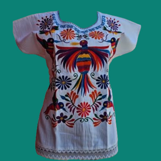 Embroidered Mexican Bird Blouse Floral Embroidered Blouse Traditional Otomi Blouse - White