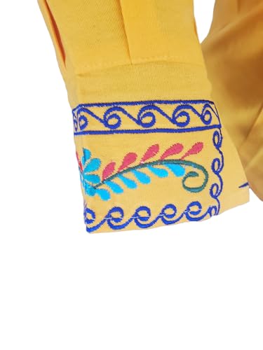 Long Sleeve 3/4 Embroidered Mexican Floral Embroidered Blouse Traditional - Yellow