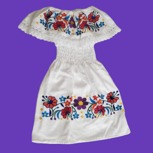 Toddler Girls Traditional AUTHENTIC MEXICAN Off-shoulder Floral Embroidered Dress Toddler Girls Mexican Girls Campesina