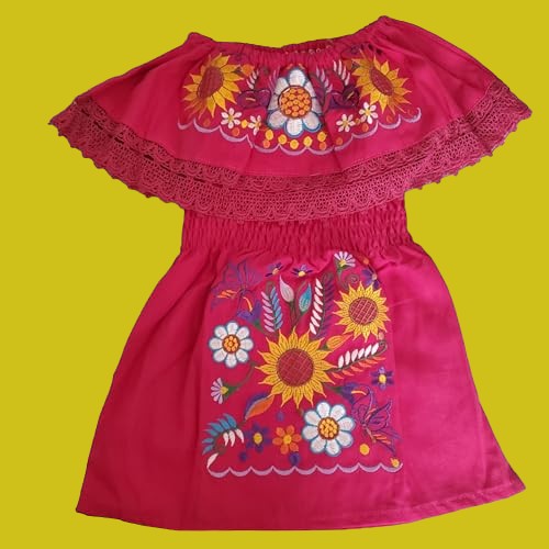 Toddler Girls Traditional AUTHENTIC MEXICAN Off-shoulder Floral Embroidered Dress Toddler Girls Mexican Girls Campesina