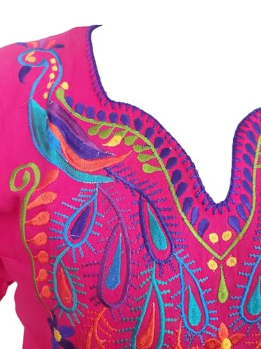Long Sleeve 3/4 Embroidered Mexican Floral Embroidered Blouse Traditional - Pink