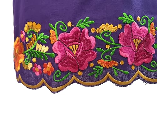Embroidered Mexican Floral Embroidered Blouse Traditional Blouse Shirt Colorful Mexican Blouse huipil from Mexico - Purple