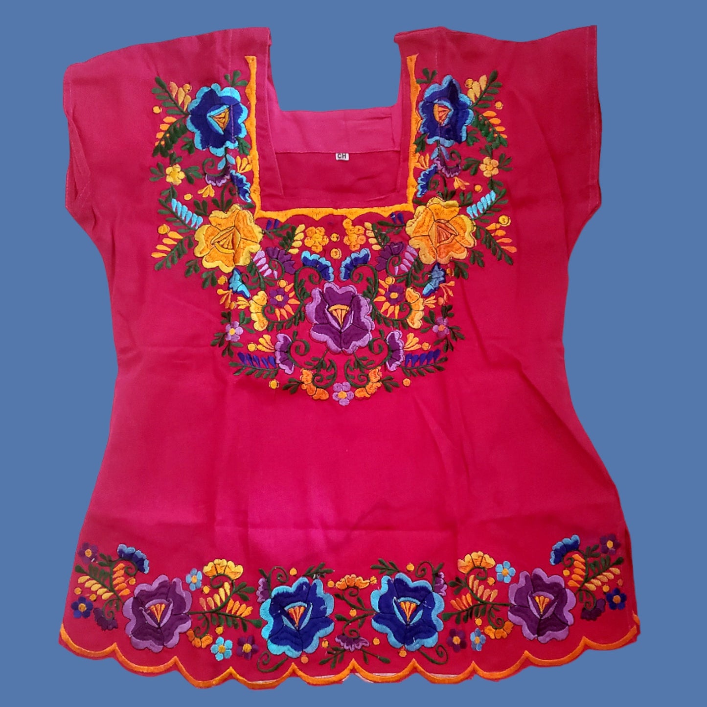 Embroidered Mexican Floral Embroidered Blouse Traditional Blouse Shirt Colorful Mexican Blouse huipil from Mexico - Pink