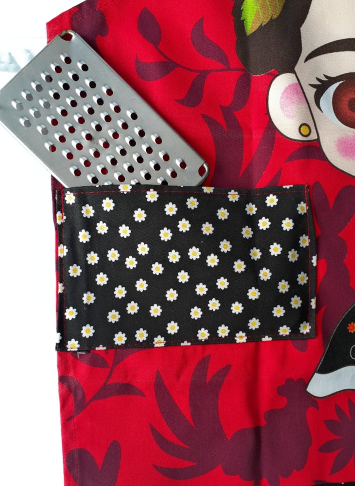 Frida Kahlo Apron in Red and Black - Puerta21shop