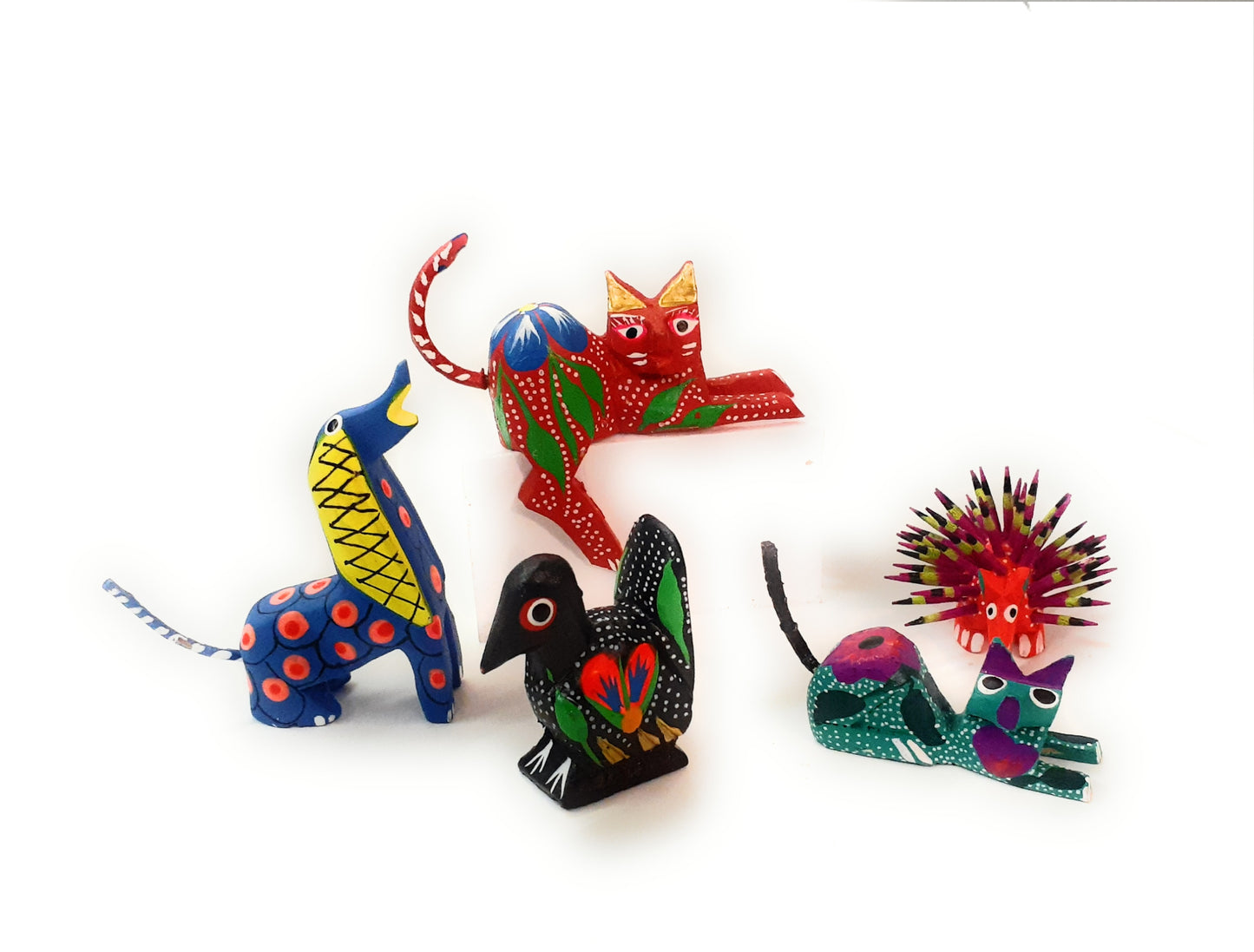 5 Alebrijes, Set of 5 assorted Wood Carved Alebrijes - Puerta21shop