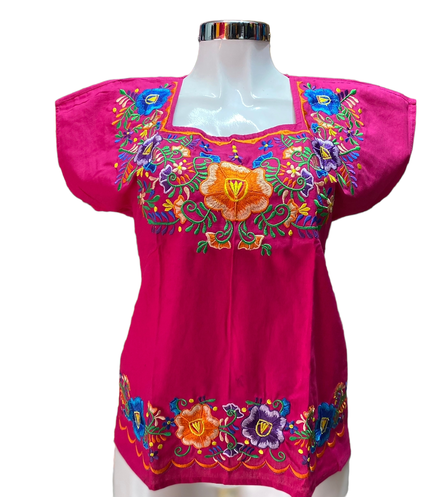 Embroidered Mexican Floral Embroidered Blouse Traditional Blouse Shirt Colorful Mexican Blouse huipil from Mexico - Pink