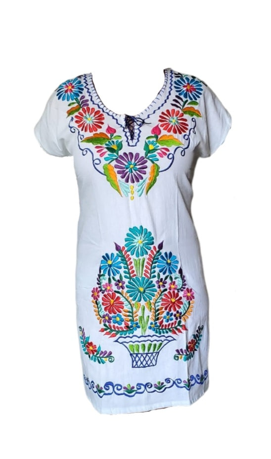  Authentic Mexican Embroidered Dress from Mexico womens vestidos  bordados mexicanos huipil black colorful dress vestidos long traditional  bordados Dress Short Sleeve (M, Black and Colors) : Handmade Products