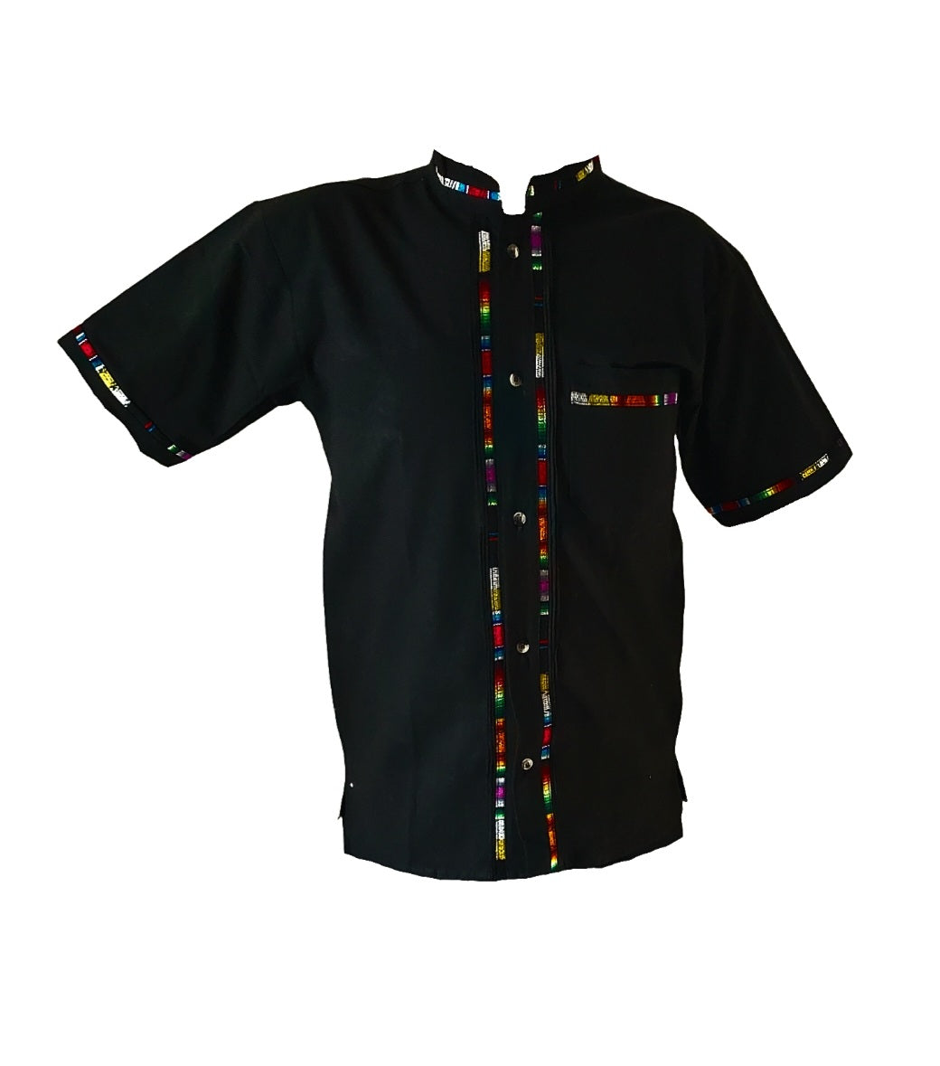 Mexican Guayabera Shirts for Men Multiple Colors and Sizes Made in Mexico Mens Front Pocket Hawaiian Shirts Casual Short Sleeve Button Down Beach Oaxaca Shirt - Black