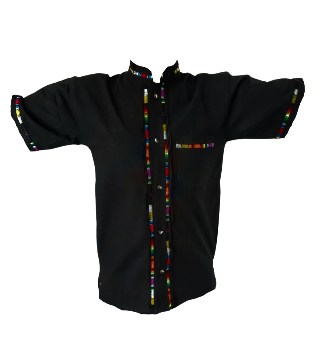 Mexican Guayabera Shirts for Men Multiple Colors and Sizes Made in Mexico Mens Front Pocket Hawaiian Shirts Casual Short Sleeve Button Down Beach Oaxaca Shirt - Black