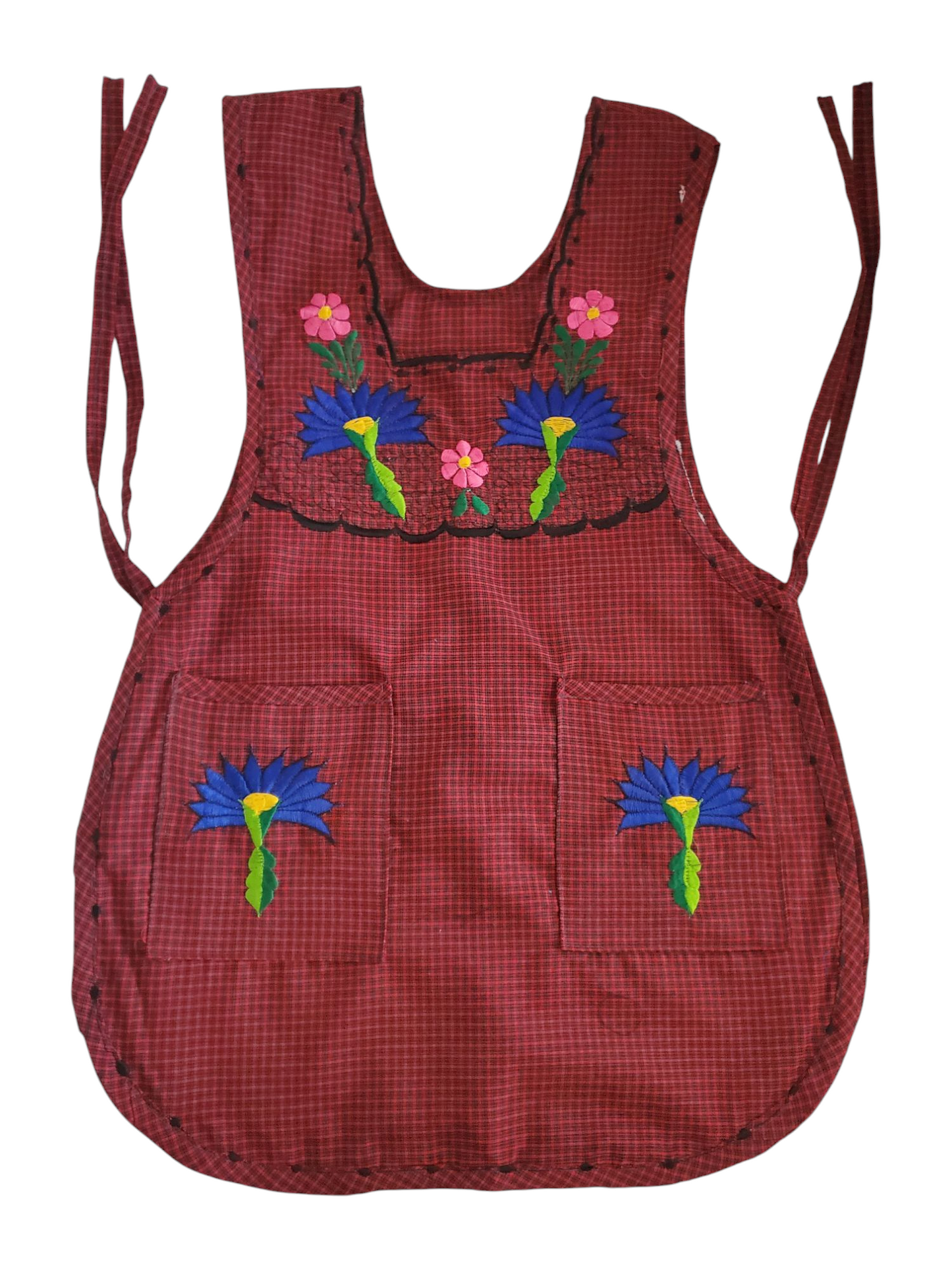 Traditional Mexican Apron for Women with Pockets and Beautiful Flower Embroidery - Mandiles para Mujer Mexicanos Mandil escapulario mandil Artesanal cobbler apron smocks - Red