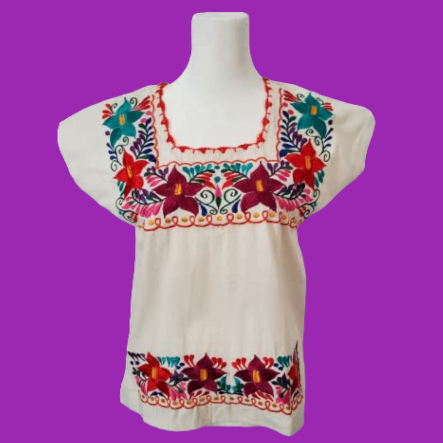 Embroidered Mexican Floral Embroidered Blouse Traditional Otomi Blouse Shirt Colorful Mexican  Blouse huipil from Mexico womens - Off White