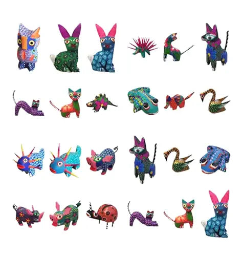 10 Alebrijes, Set of 10 assorted Wood Carved Alebrijes