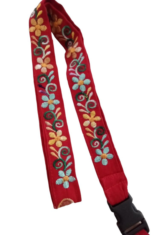Floral Embroidered from Mexico Clip Lanyard Key/ID Holder Clip Artisanal made Mexican Embroidery Floral Embroidered Lanyard Keychain Key Chain Name Badge Gift Teacher boho hippie accessory