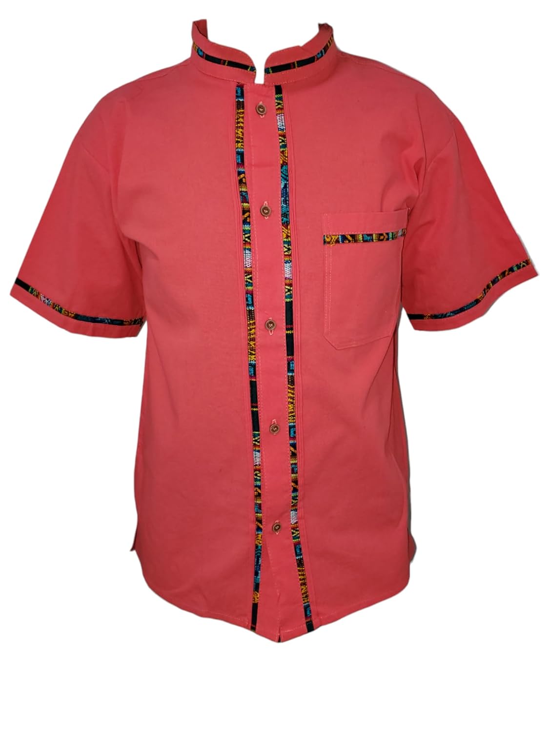 Mexican Guayabera Shirts for Men Multiple Colors and Sizes Made in Mexico Mens Front Pocket Hawaiian Shirts Casual Short Sleeve Button Down Beach Oaxaca Shirt- Pink