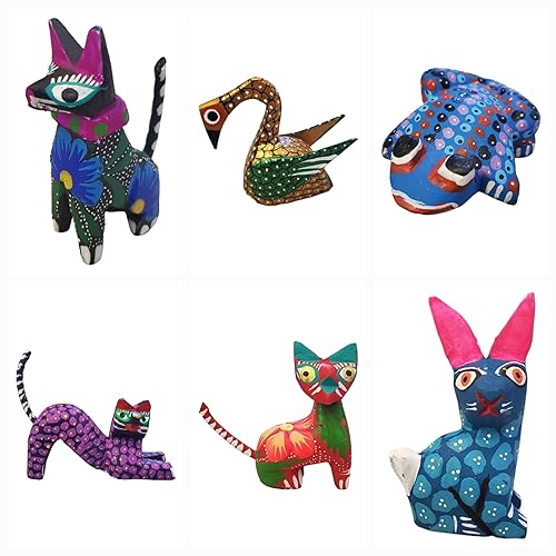 10 Alebrijes, Set of 10 assorted Wood Carved Alebrijes