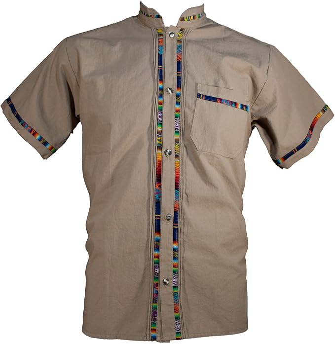 Mexican Guayabera Shirts for Men Multiple Colors and Sizes Made in Mexico Mens Front Pocket Hawaiian Shirts Casual Short Sleeve Button Down Beach Oaxaca Shirt- Brown