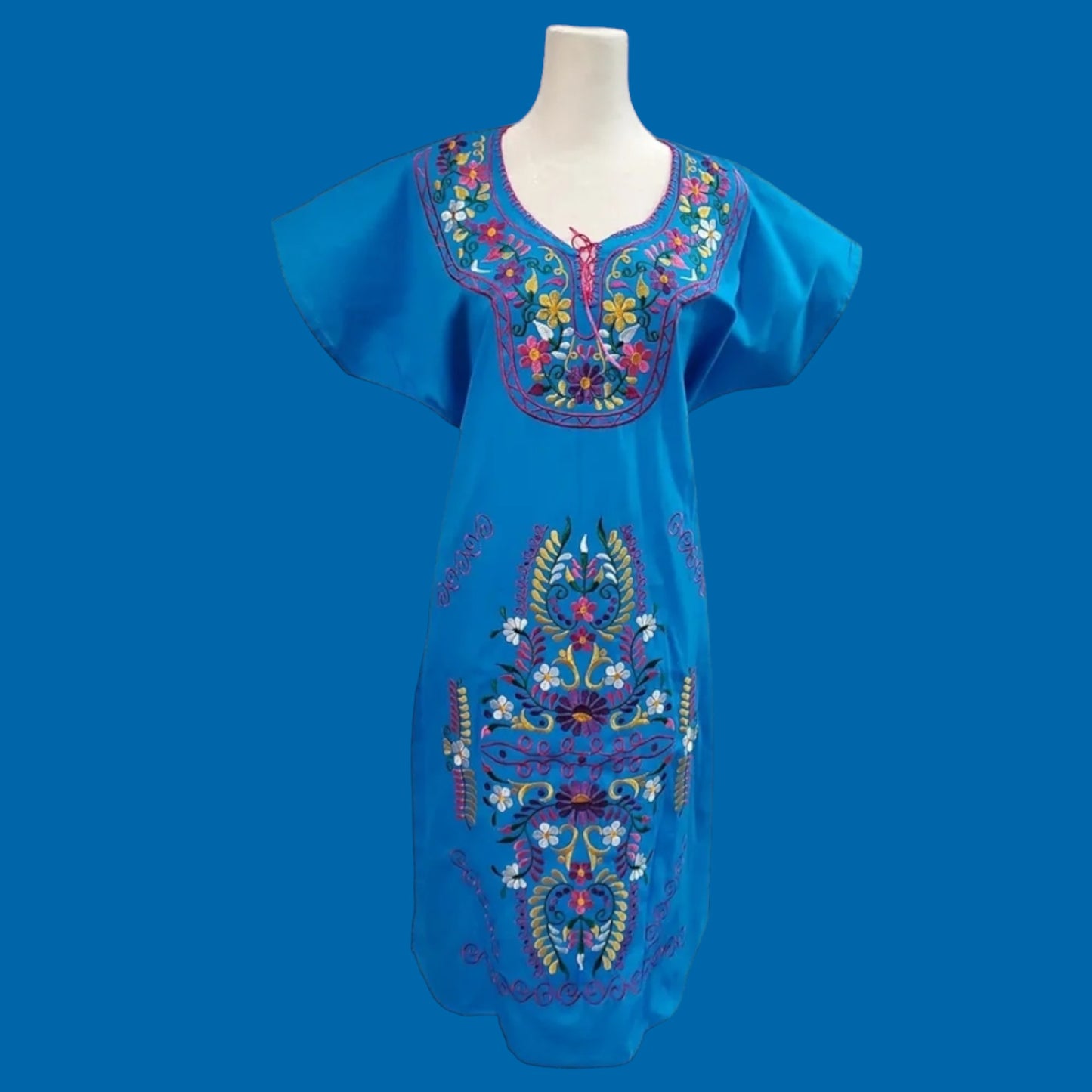 Mexican embroidered dresses | Kimono Traditional Mexican dresses | Authentic Mexican Dress | Floral Embroidered Dress Mexican Traditional Dress. Handmade Mexican Dress Mexican Bridesmaid Dress Artisanal Mexican attire, Ethnic Mexican dresses - Blue