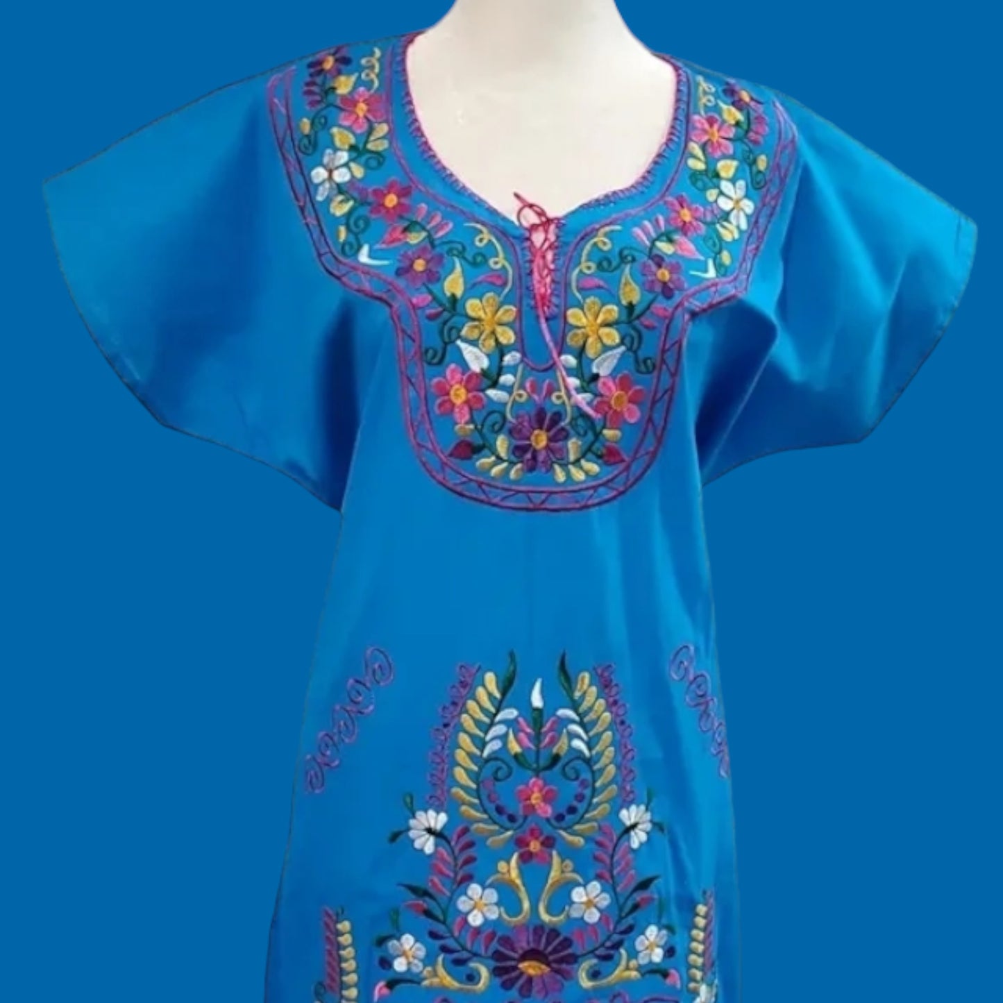 Mexican embroidered dresses | Kimono Traditional Mexican dresses | Authentic Mexican Dress | Floral Embroidered Dress Mexican Traditional Dress. Handmade Mexican Dress Mexican Bridesmaid Dress Artisanal Mexican attire, Ethnic Mexican dresses - Blue