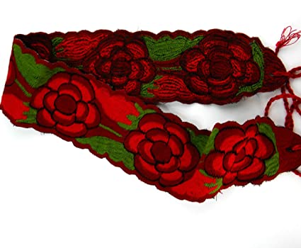 Mexican Floral Embroidered Belt from Mexico traditional tipicos floral sash belts artesanal with embroidery waist fiesta bordados embroidered for women Length 36