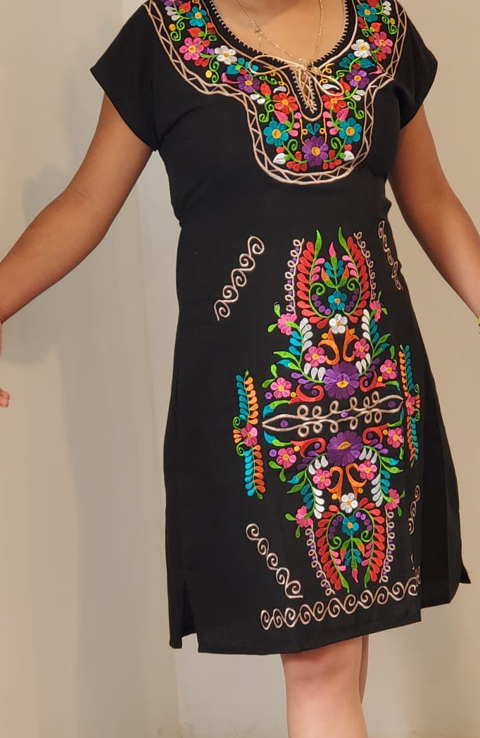Adult Dress: Blue Mexican Embroided Boho Traditional Embroidered Peasant Large - AU 14-16 Adult Dress: Blue Mexican Embroided Boho Traditional Embroidered Peasant Large - AU 14-16