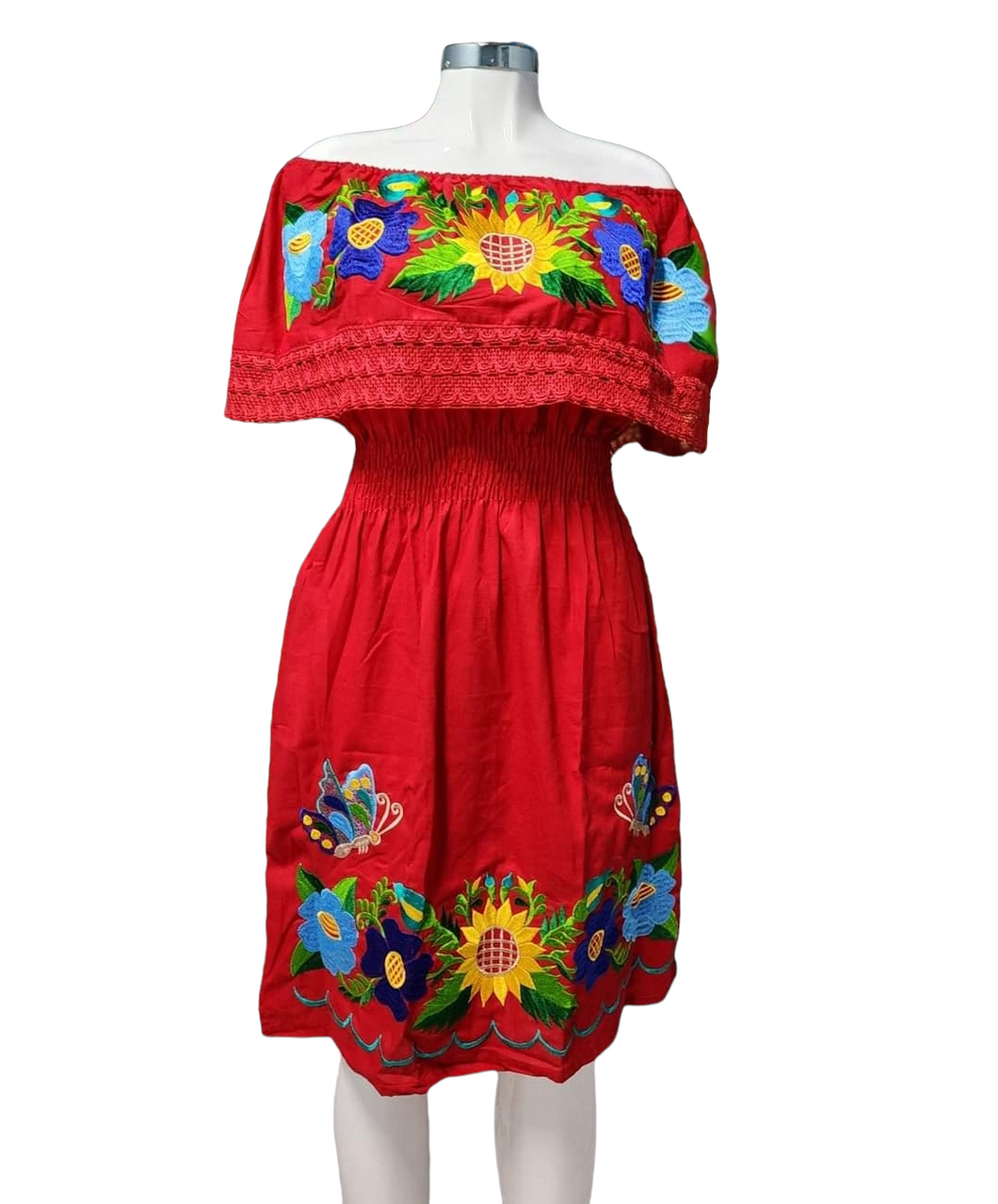 Traditional embroidered mexican dress hot sale