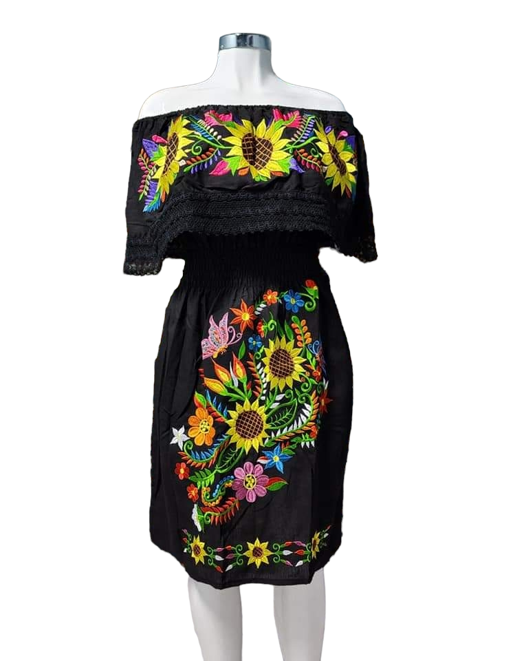 Mexican Embroidered Dress from Mexico womens vestidos bordados mexicanos huipil colorful dress vestidos mexicanos long traditional bordados flower Dress [Wholesale]