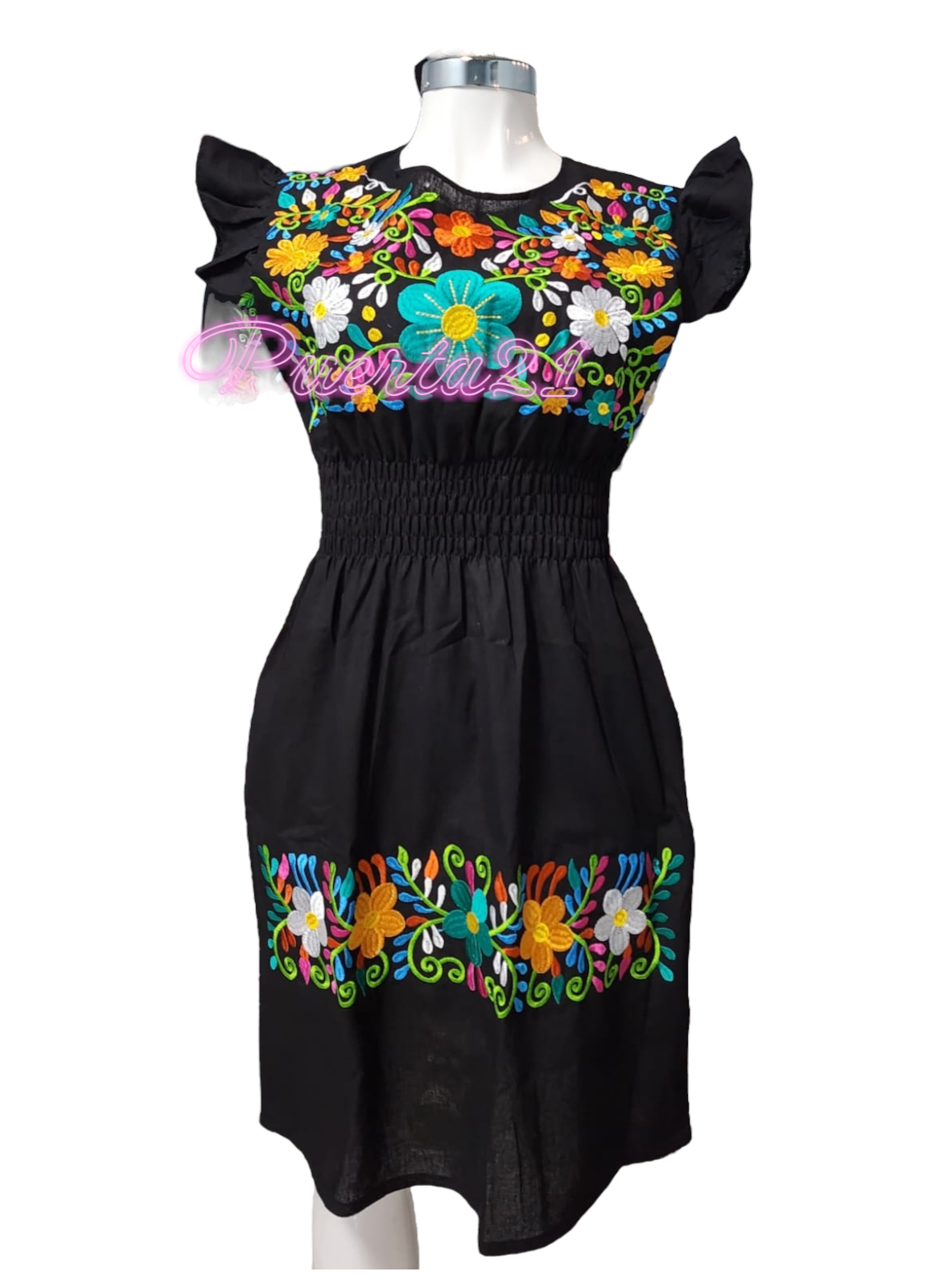 Mexican Embroidered Dress from Mexico womens vestidos bordados mexicanos huipil colorful dress vestidos mexicanos long traditional bordados flower Dress [Wholesale]